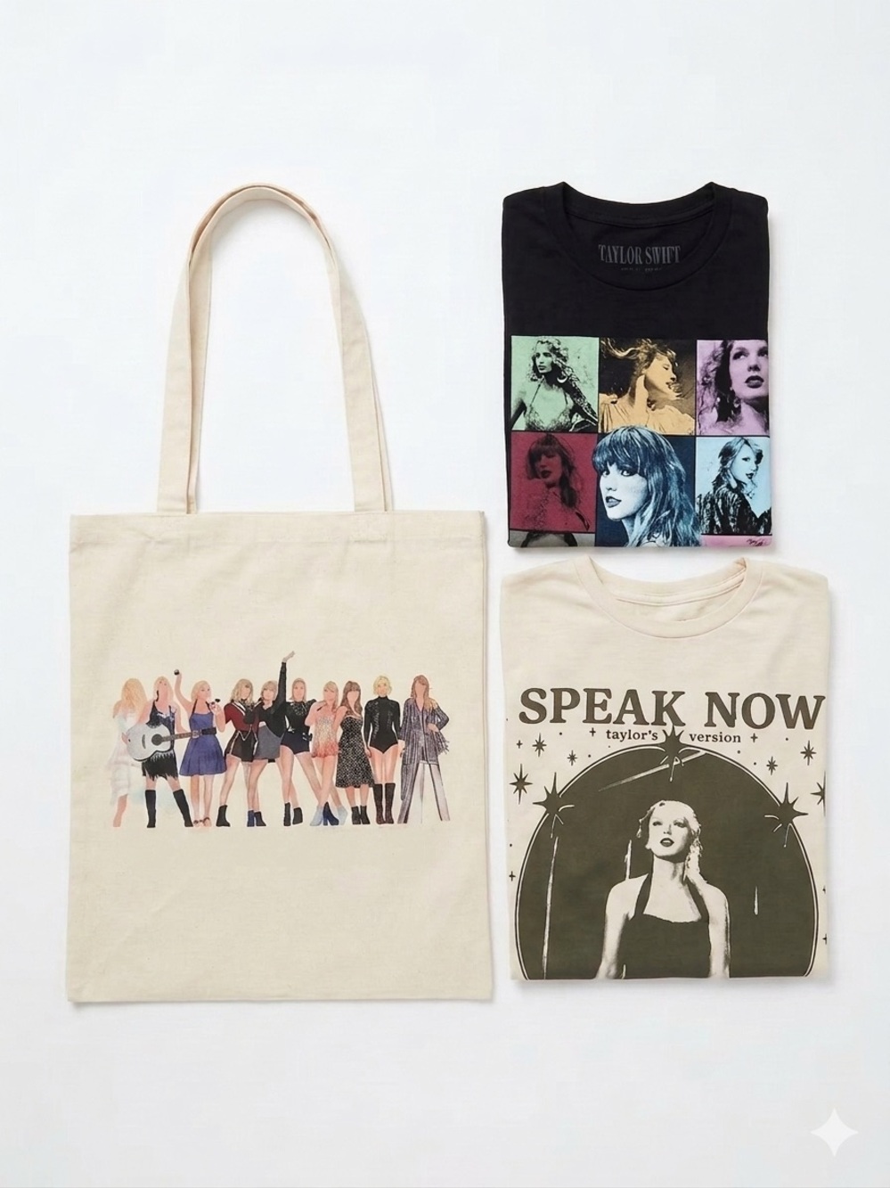 Official Taylor Swift Merch Bundle - Eras Tour & Speak Now Tees Sz S + Tote Bag